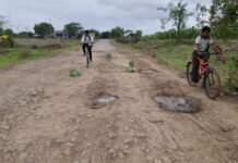 धनेगाव येथिल धाकटी पंढरीकडे जाणाऱ्या रस्त्याची दुरवस्था