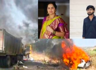 बीड-अहिल्यानगर महामार्गावर काळजाचा थरकाप: हायवाच्या धडकेनंतर कारने पेट घेतला; माय-लेकाचा होरपळून अंत