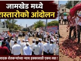 जामखेडमध्ये राष्ट्रवादी काँग्रेस व कांदा उत्पादक शेतकऱ्यांकडून रास्ता रोको आंदोलन